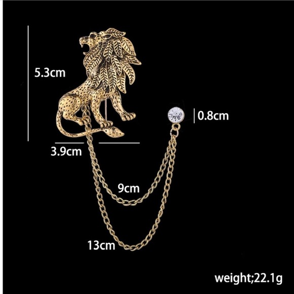 Crystal Lion Brooch Animal Tassel Chain Lapel Pins For Men - Picture 5 of 5